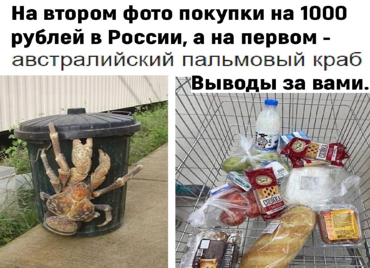 На втором фото покупки на 1000 рублей в России, а на первом австралийский пальмовый краб воды за вам И [7