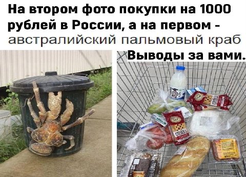 На втором фото покупки на 1000 рублей в России, а на первом австралийский пальмовый краб воды за вам И [7