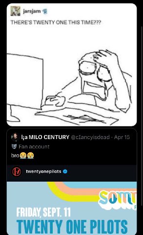 jarsjam THERE TWENTY ONE THIS TIME??? MILO CENTURY 9 bro ее twentyonepilots TWENTY ONE PILOTS