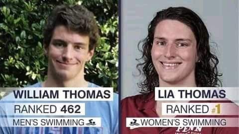 а‘ WILLIAM THOMAS LIA THOMAS RANKED 462 RANKED MEN'S SWIMMING 2 WOMEN'S SWIMMING
