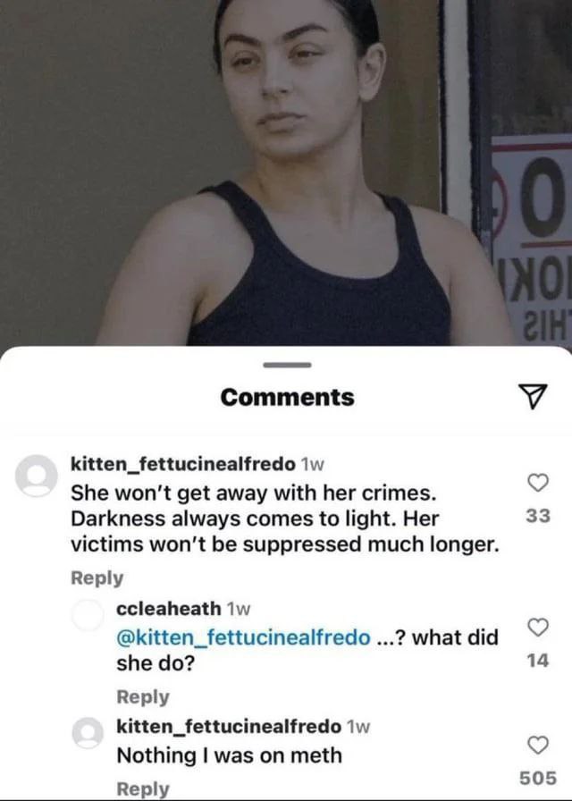 Comments kitten_fettucinealfredo She won't get away with her crimes. Darkness always comes to light. Her 33 victims won't be suppressed much longer. Reply ccleaheath @kitten_fettucinealfredo what did 