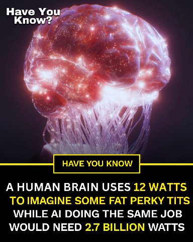 Have You Know? у А HUMAN BRAIN USES 12 WATTS TO IMAGINE SOME FAT PERKY TITS WHILE DOING THE SAME JOB WOULD NEED 2.7 BILLION WATTS