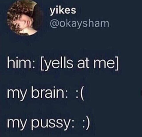 yikes @okaysham him: [yells at me] my brain: my pussy:
