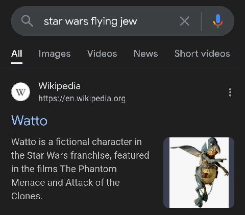 О star wars flying jew Images Videos News Short videos Wikipedia https://en.wikipedia.org Watto Watto is a fictional character in the Star Wars franchise, featured in the films The Phantom Menace and 