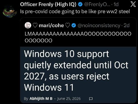 Officer Frenly 19 Is pre-covid code going to be like pre steel mari/cohe @noinconsistency МАААААААААААААААОООООООООООО 0000000 Windows 10 support quietly extended until Oct 2027, as users reject Windo