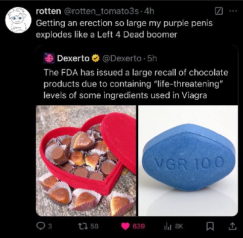 rotten an erection so large my purple penis like a Left 4 Dead boomer Dexerto The FDA has issued а large recall of chocolate products due to containing “life-threatening” levels of some ingredients us