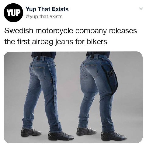 Yup That Exists @yup.that.exists Swedish motorcycle company releases the first airbag jeans for bikers