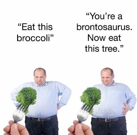 “Уои’ге а “Eat this brontosaurus. broccoli” Now eat this tree.”