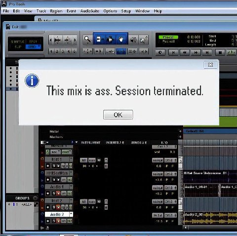 Pro Tools Edit View Track Region Evi AudioSuite Options Setup Window Help 111 0} 01000 End $1 SPC Post-roll 010] 000 Length This mix ass. Session terminated. Meter Markers У INSTRUMENT INSERTS SENDS 0