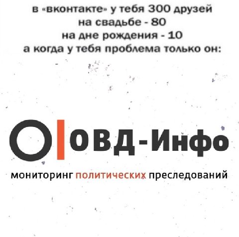 В «вконтакте» у тебя ЗОО друзей на свадьбе 80 на дне рождения 10 а когда у тебя проблема только он: к. ОВД-Инфо мониторинг политических преследований