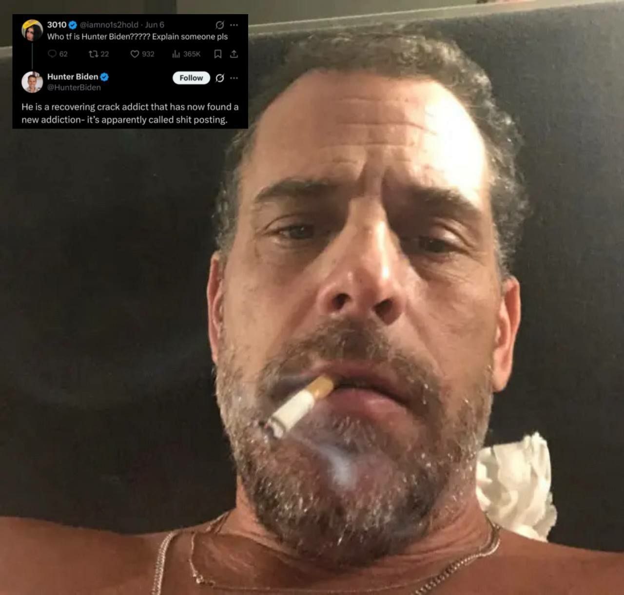 3010 Who is Hunter Biden????? Explain someone pis Hunter Biden “a He is a recovering crack addict that has now found a new addiction- it’s apparently called shit posting. и 4) a
