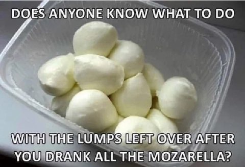 DOES ANYONE KNOW WHAT ТО A WITH. THE LUM AFTER YOU DRANK ALL THE MOZARELLA?