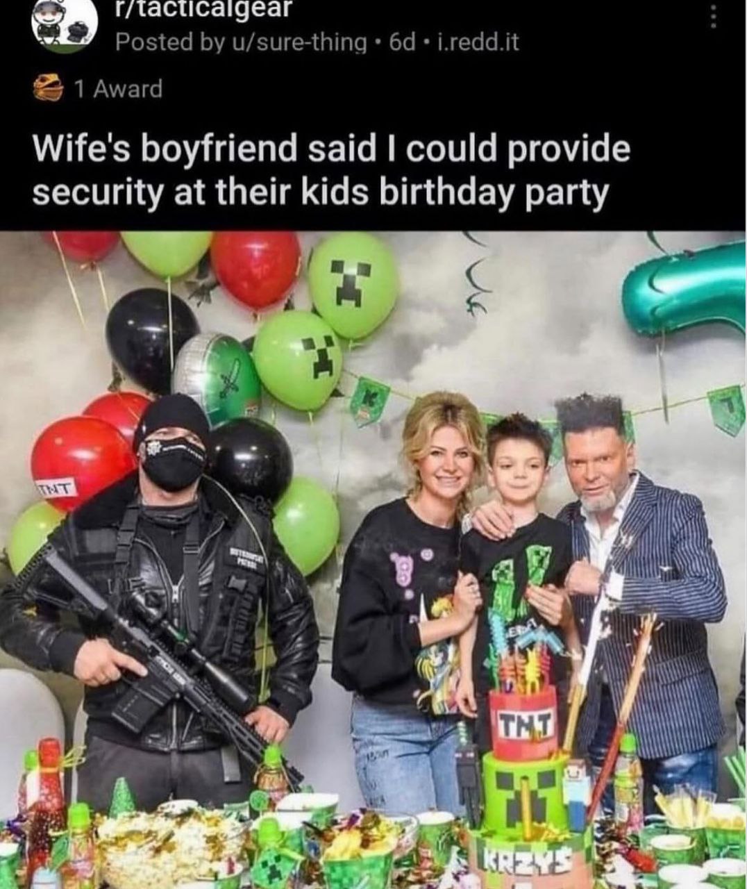 гласисащеаг Posted u/sure-thing 64 i.redd.it 1 Амага Wife's boyfriend said could provide security at their kids birthday party #28 wie С