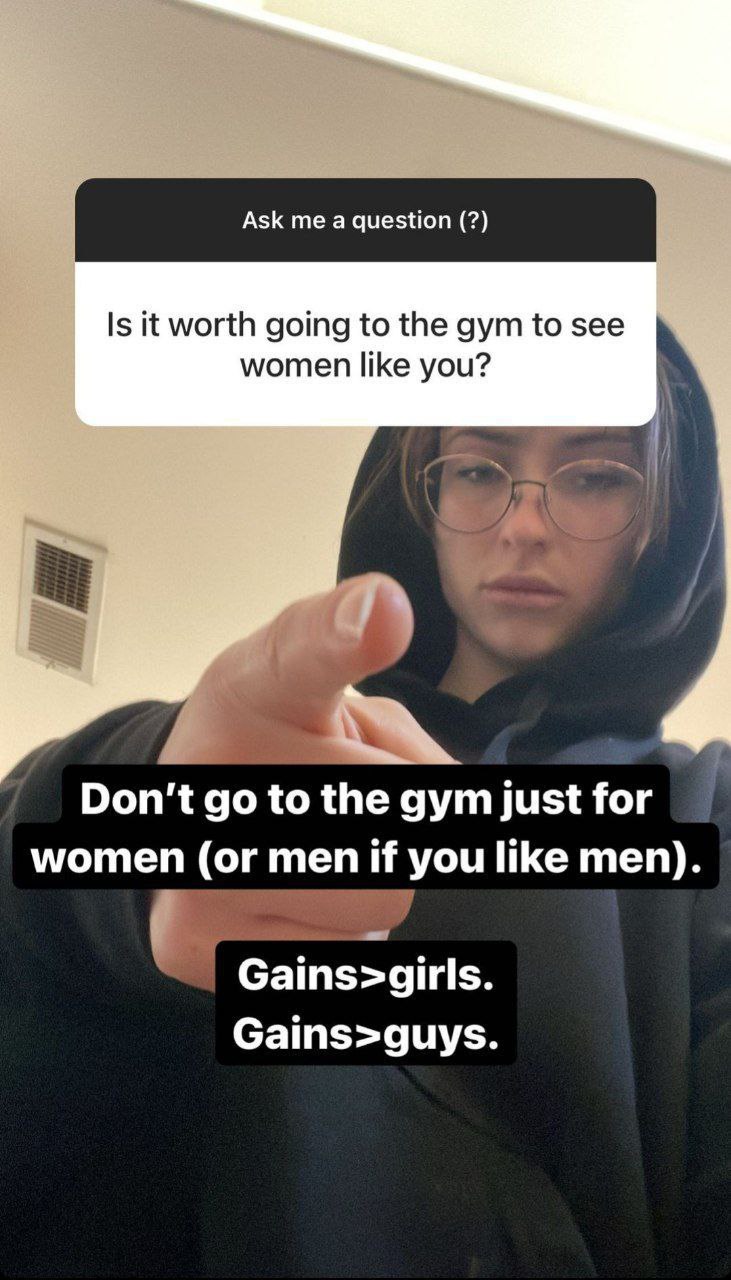 Ask а question Is it worth going to the gym to see women like you? Don't to the gym just for women (or men if you like men). Gains>girls. Gains>guys.
