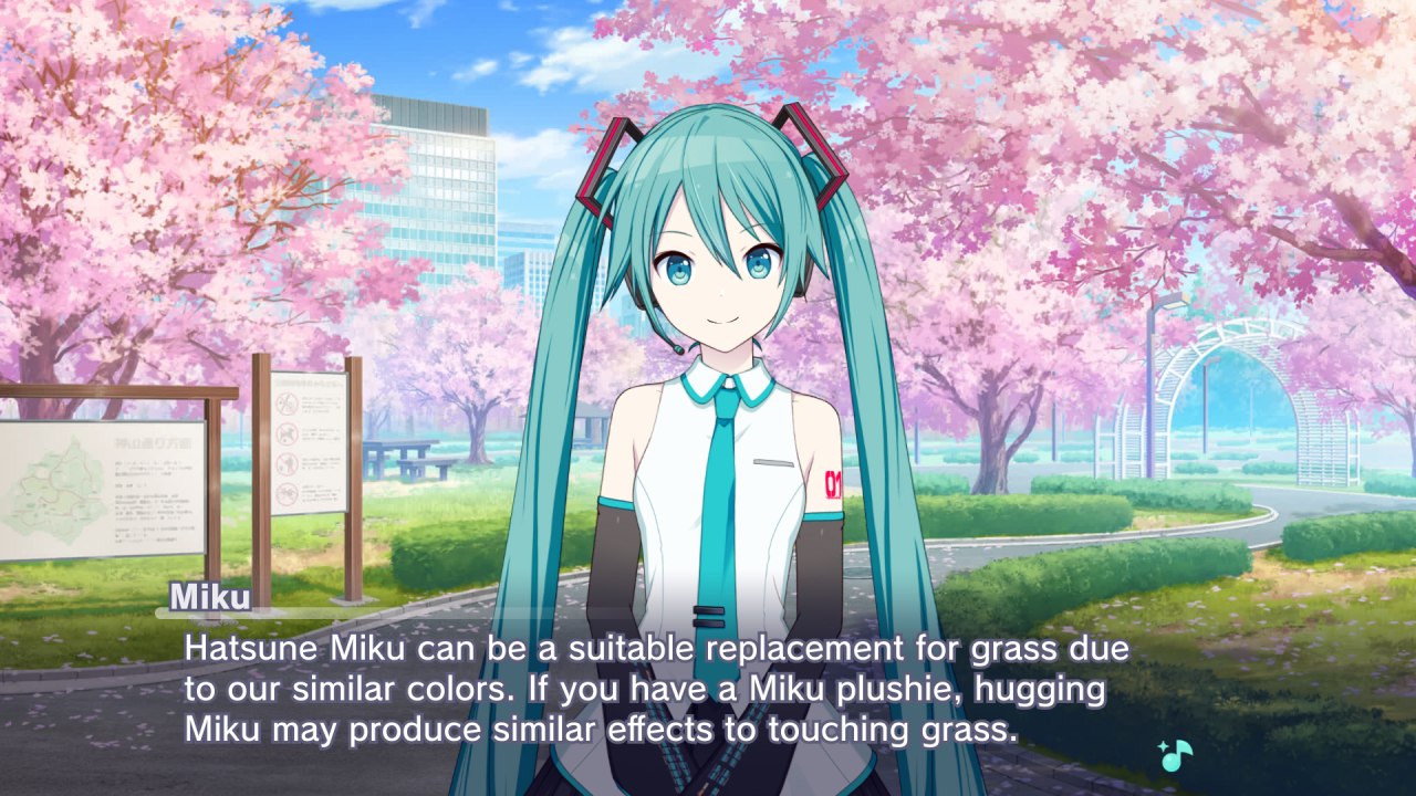 #3 2 4 she у a Hatsune Miku can be а suitable replacement for grass аие to our similar colors. If you have a Miku plushie, hugging Miku may produce similar effects to touching grass.