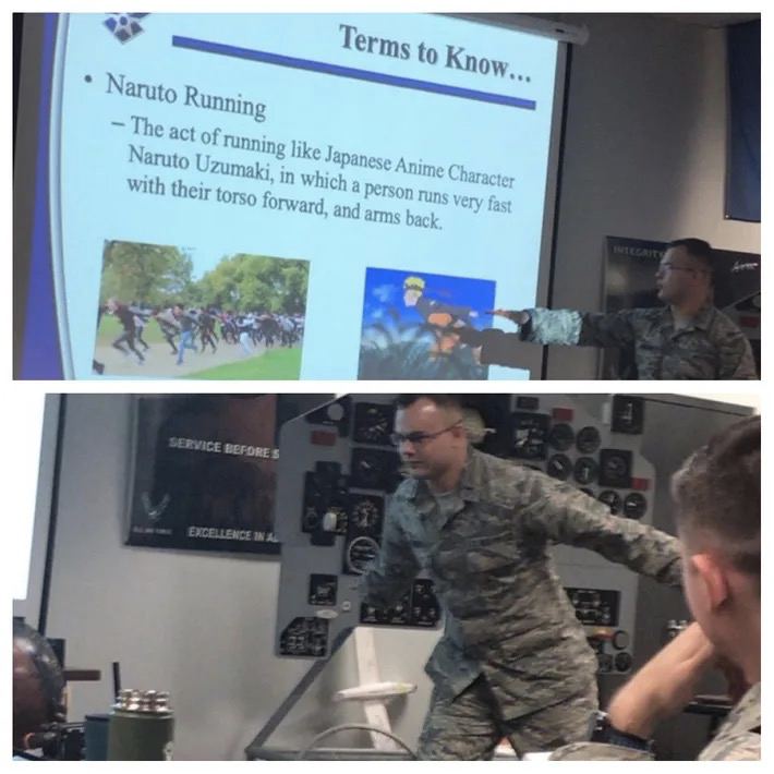 a Terms to Naruto Running The act of Tunning like Japanese Anime Char Naruto Which a Person runs yer, fast With their torso forward. and arms back 9