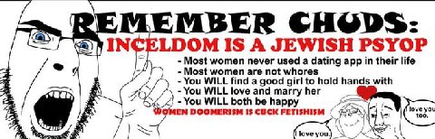 MBER CHODS: IS A JEWISH PSYOP Most women never used a dating app their life Most women are not whores You WILL find a good girl to hold hands with You WILL love and marry her You WILL both be happ DOO