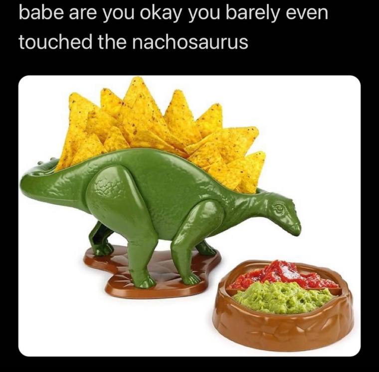 babe are you okay you barely even touched the nachosaurus