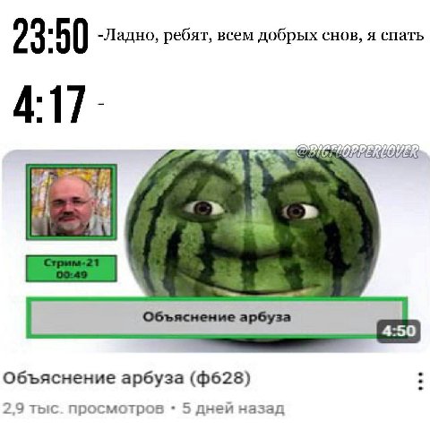 23 50 -Ладно, ребят, всем добрых снов, я спать 4:17 OVE; Объяснение арбуза 2,9 тыс. просмотров 5 дней назад