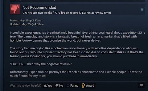 Not Recommended 0.0 hrs last two weeks 77.9 hrs on record (71.3 hrs at review time) increcible Its у В. Everything you about expec vor 3315 Tre gameplay and story 5 a fartastic of fresn arin а о АААА-