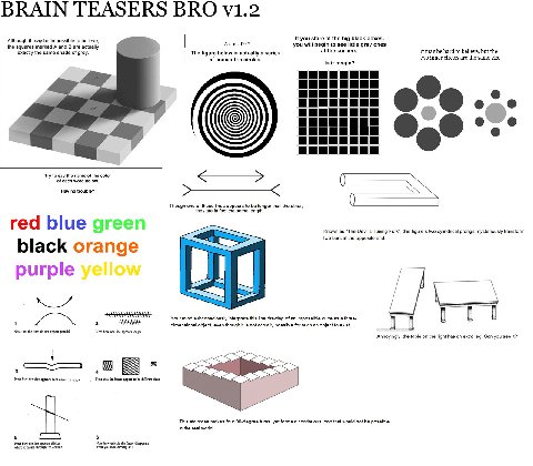 BRAIN TEASERS ВКО If you stare at the big black boxes, Although it may be impossible to believe, Aspiral??? the squares marked A and are actually you will begin to see little gray ones ‘exactly the sa
