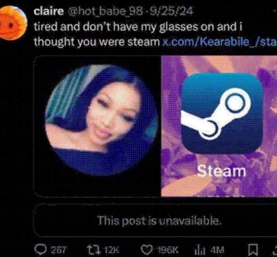 claire @hot babe $8 tired and don’t have my glasses on and i thought you were steam x.com/Kearabile_/sta у. This post is unavailable, На