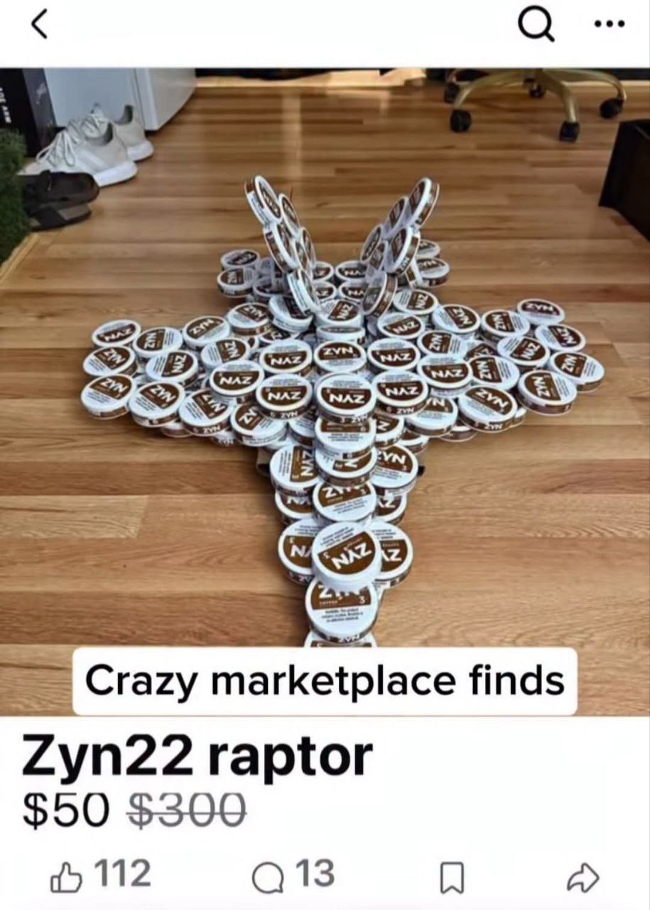 Crazy marketplace finds Zyn22 raptor $50 $300