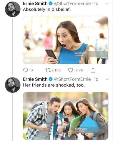 Ernie Smith @ShortFormErnie Absolutely in disbelief. (7 Ernie Smith Her friends are shocked, too. “a? “mii