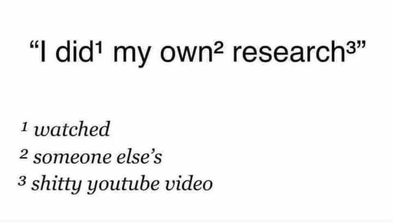 did’ own? research?” 1 watched 2 someone else’s 3 shitty youtube video