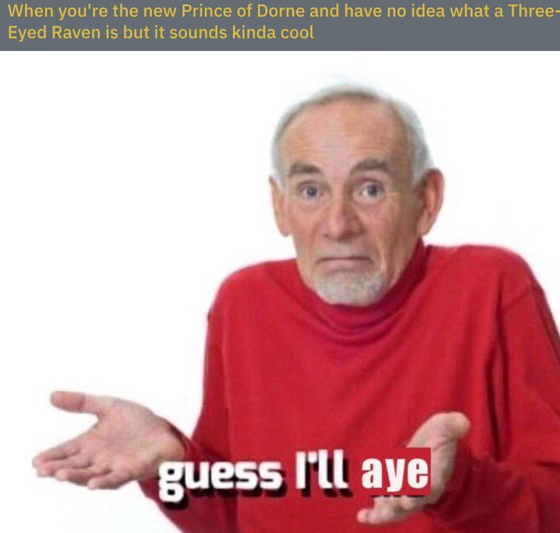 When you're the new Prince of Dorne and have по idea what а Three Eyed Raven is but it sounds kinda cool guess aye!