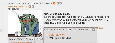 Аноним 26/08/21 Чтв 00:55:02 №253313599 1 Can, мне походу пизда. Месяц самопроизвольно дергались мышцы на левой ноге Теперь трясутся руки и дергается мышца у левой грудины. Заебись. Скоро ящик заказыв