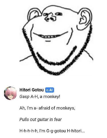 Hitori Gotou Gasp a monkey! a- afraid of monkeys Pulls out guitar in fear H-h-h-h-h, G-g-gotou H-hitori