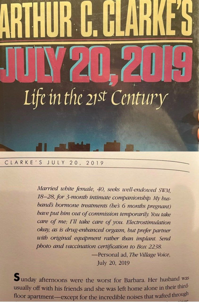ARTHUR Lifein the Century JULY 20 2019 Married white female, 40, seeks well-endowed 18—28, for 3-month intimate companionship. My hus bands hormone treatments (hes 6 months pregnant) have put him out 