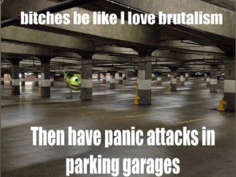 bitches be like I love brutalism Then have panic attacks in parking garages