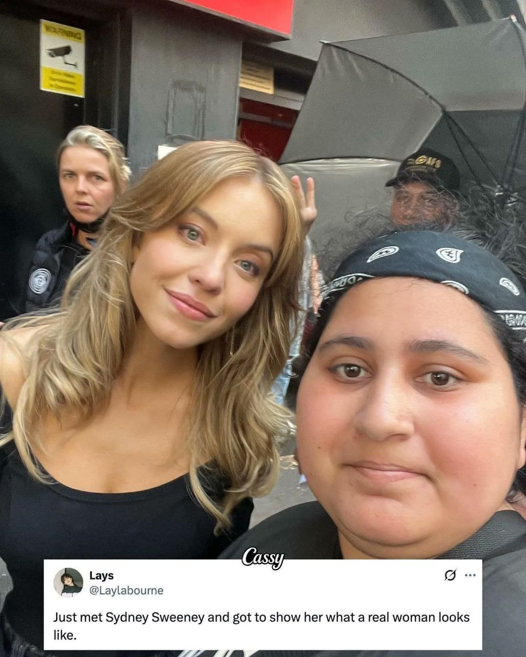 в Cassy Lays @Laylabourne Just met Sydney Sweeney and got to show her what a real woman looks like.