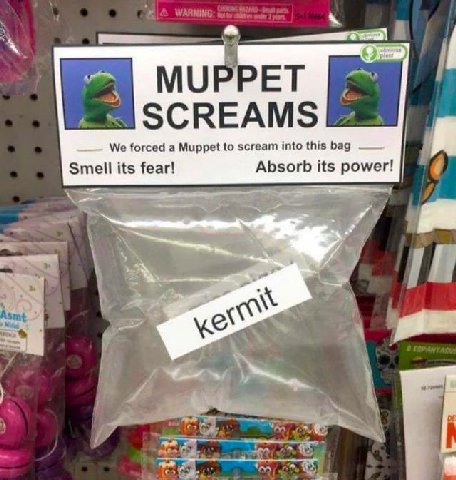 МУРРЕТ SCREAMS We forced a Muppet to scream into this bag Smell its fear! Absorb its power! a