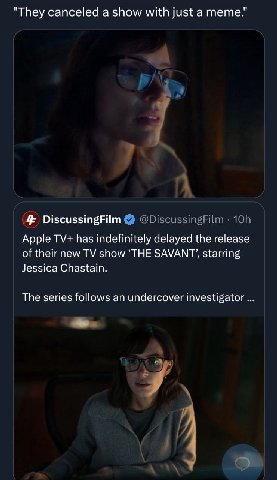 "They canceled а show with just а тете." DiscussingFilm Apple has indefinitely delayed the release of their new show ‘THE SAVANT’, starring Jessica Chastain. The series follows an undercover investiga