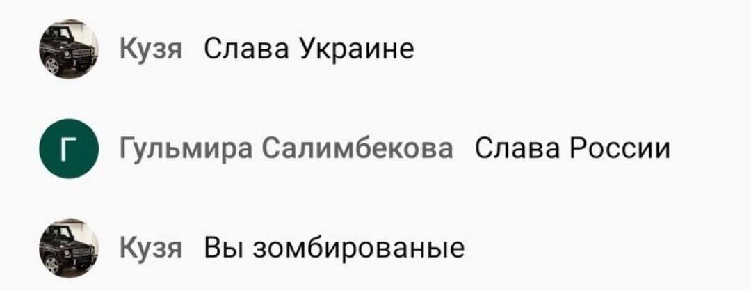 5 Кузя Слава Украине Гульмира Салимбекова Слава России Кузя Вы зомбированые