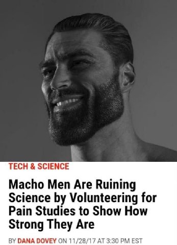 TECH SCIENCE Macho Men Are Ruining Science Volunteering for Pain Studies to Show How Strong They Are DANA DOVEY ON 11/28/17 AT 3:30 EST