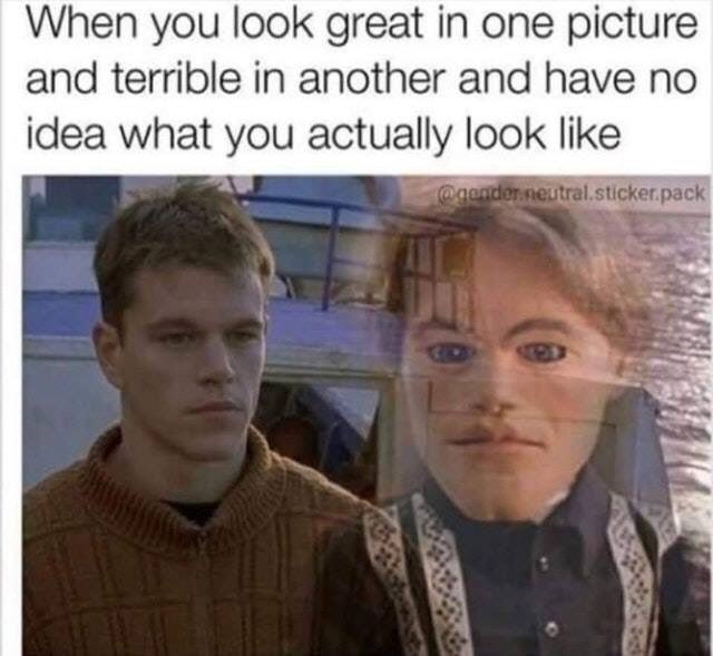 When you look great in one picture and terrible in another and have no idea what you actually look like tre sticker. pack