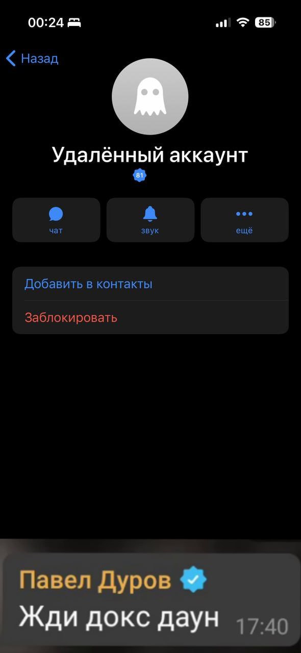 ❗️Аккаунт Пашки Дурова в тг удален. Это сделали люди, которые... угадали код на вход

У владельца тг был 81 уровень подарков и id @monk