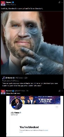 Nasser Truth is, the elaction was рисе from a Vance atue of art but don't you с the COU it Nasser the men ТО 88022 TRUMP VANCE Roza у Vance You’re blocked You can’t follow or see posts. Learn more