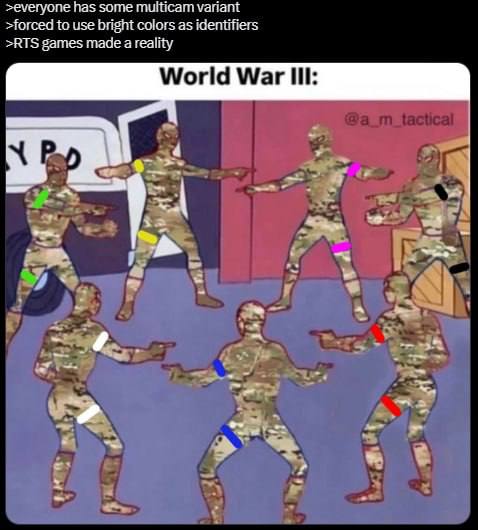 >еуегуопе has some multicam variant >forced to use bright colors as identifiers >RTS games made a reality World War Ill: 7 Я