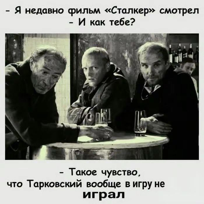 Я недавно фильм «Сталкер» смотрел И как тебе? Такое чувство, что Тарковский вообще в игру не играл