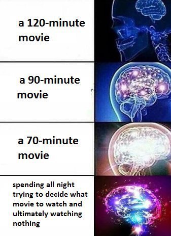 а 120-minute 2 movie a 90-minute томе а 70-minute movie ‘Wiis у spending all night trying to decide what movie to watch and ultimately watching nothing