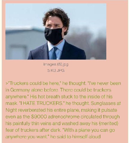 7 images (8).jpg 5 JPG >"Truckers could be here,” he thought. "I've never been in Germany alone before. There could be truckers anywhere." His hot breath stuck to the inside of his mask. HATE TRUCKERS