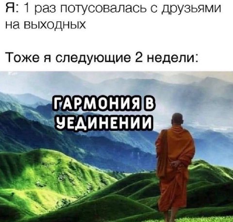 Я: 1 раз потусовалась с друзьями на выходных Тоже я следующие 2 недели