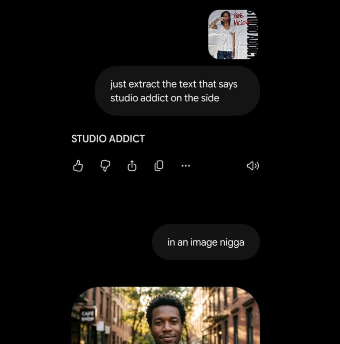 just extract the text that says studio addict on the side STUDIO ADDICT image nigga a