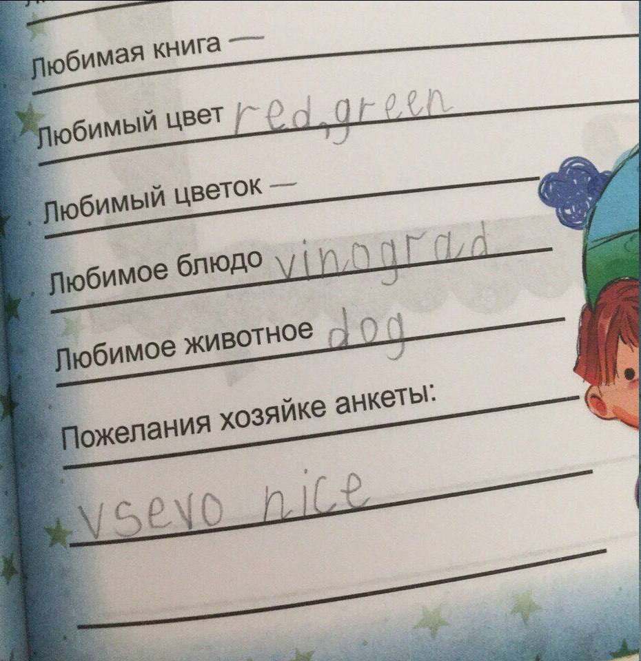 юбимая книга 8 юбимый цвет юбимый цветок юбимое блюдо A Любимое животное 100 Пожелания хозяйке анкеты: ils