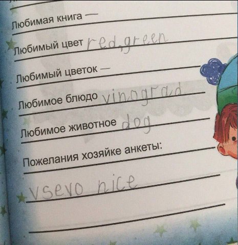 юбимая книга 8 юбимый цвет юбимый цветок юбимое блюдо A Любимое животное 100 Пожелания хозяйке анкеты: ils